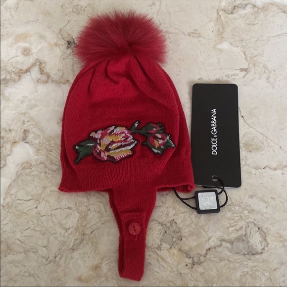 DOLCE & GABBANA Wool Beanie Cap Fox Fur Pom Pom Size 1 / 3-6M - Picture 5 of 5